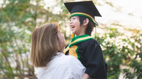 mother happy to see child succeed